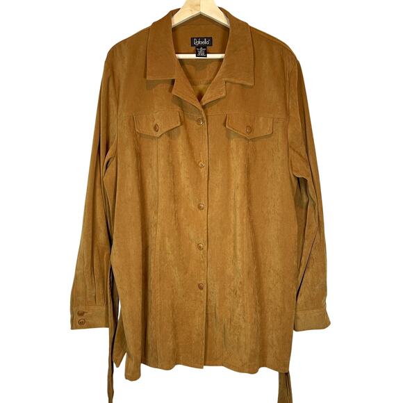 Rafaella Faux Suede Button Down Jacket Women's 16 Belted Tan Moleskin - Picture 2 of 10